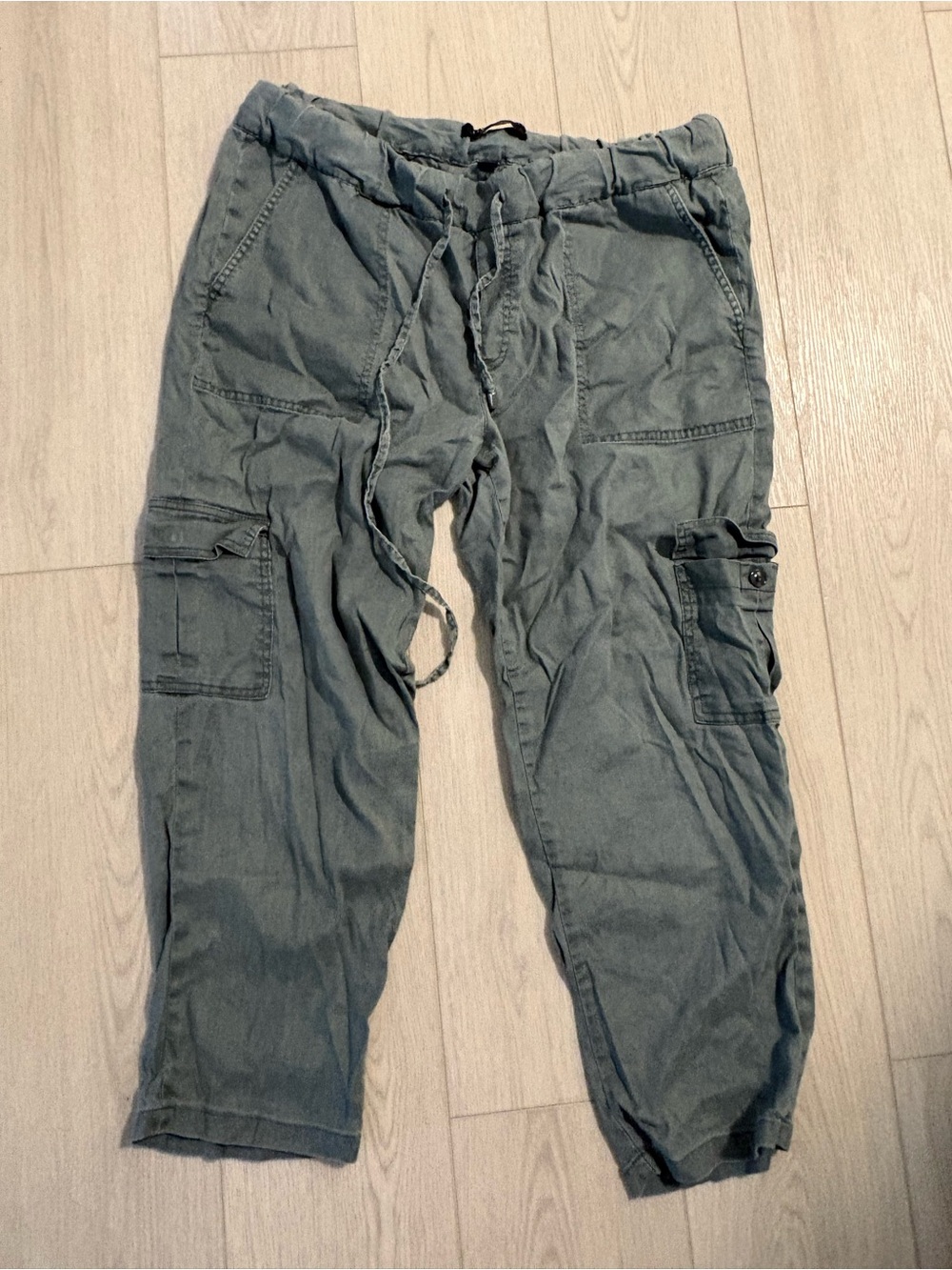 Womens Olive Green Cargo Drawstring Pants